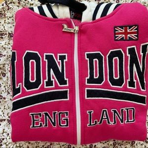 Hot Pink London England Zip Up Hoodie